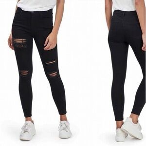 Topshop Moto LEIGH super soft ankle grazer Black Distressed Skinny Jeans 32 NWT